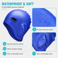 Blue silicone swimming cap with smooth water-resistant surface detail
