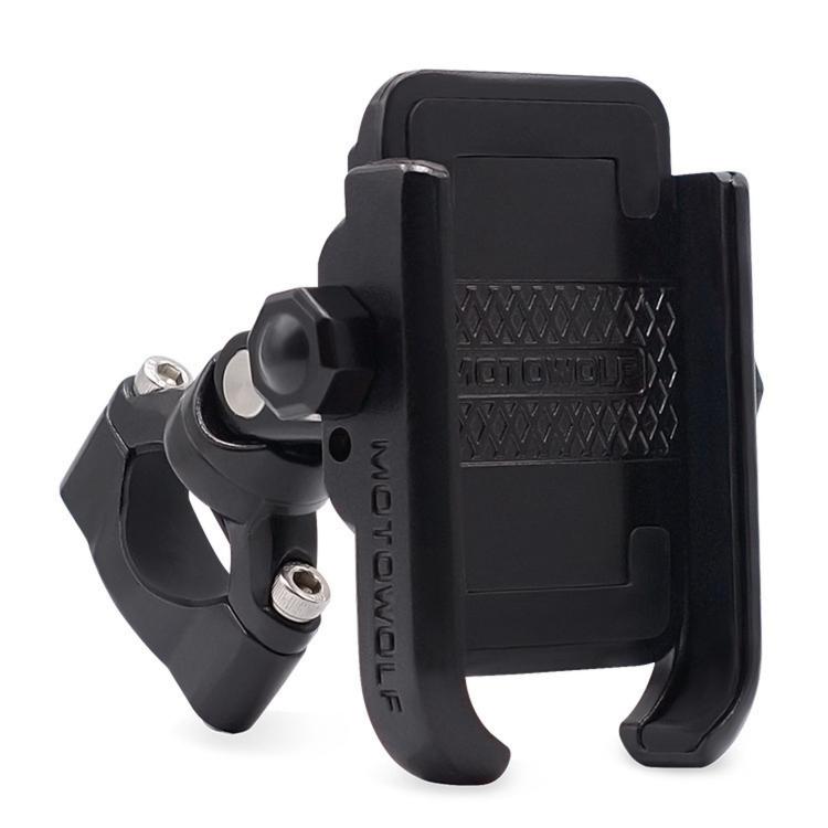 Rotating phone holder for motorcycle handlebars, black aluminum clamp mount