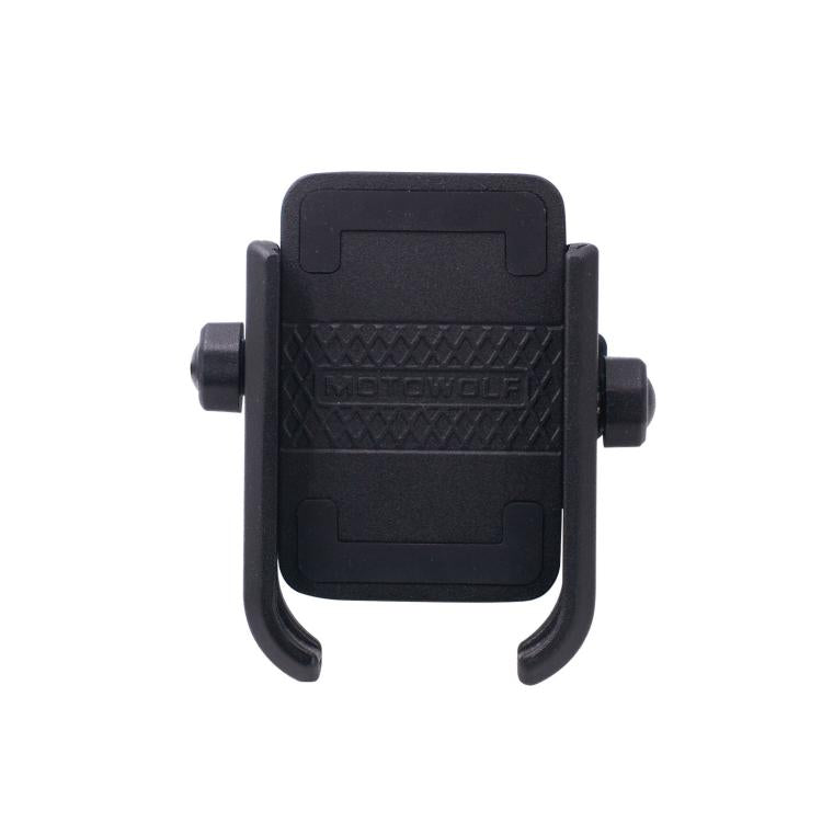 Black rotating phone holder, front view with dual grip support arms