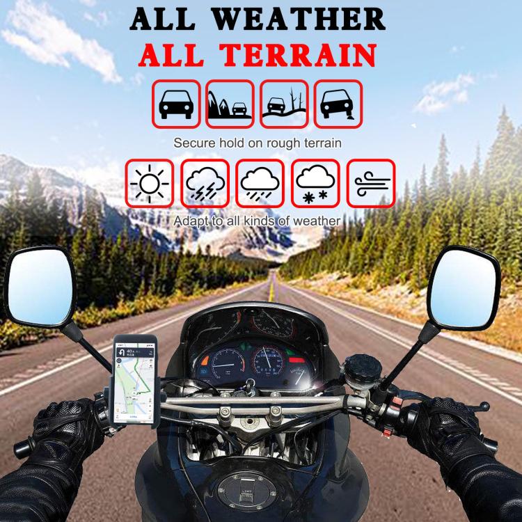 Rotating phone holder mounted on motorcycle handlebars with smartphone