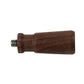 Walnut wood handle piece with M10 threaded tip, close-up side view