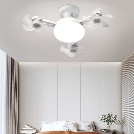 White ceiling fan light with round bulb cover and 3 fan arms