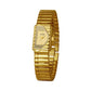 Gold womens vintage quartz wristwatch with rectangular geometric dial and gold metal bracelet