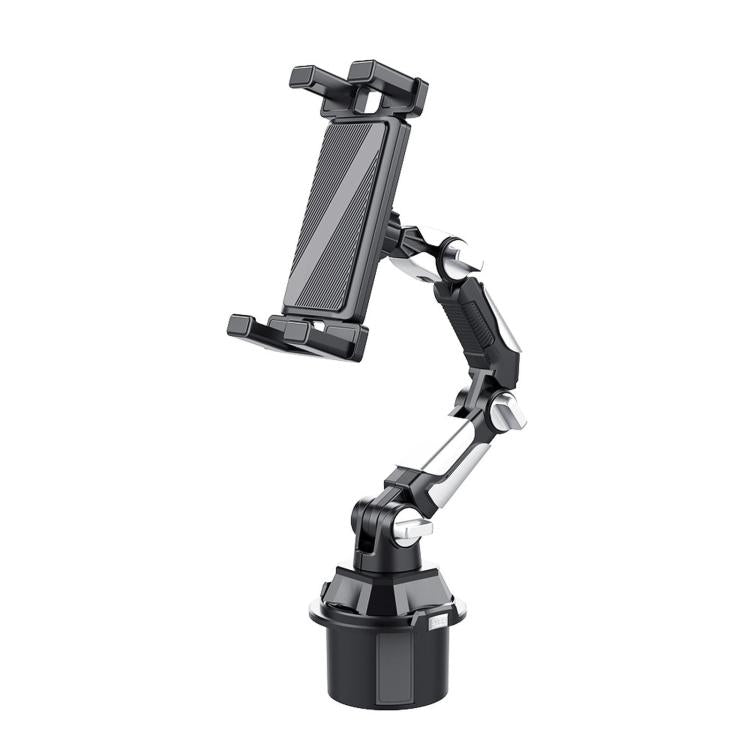 Car phone holder with extendable arm and adjustable clamp for devices