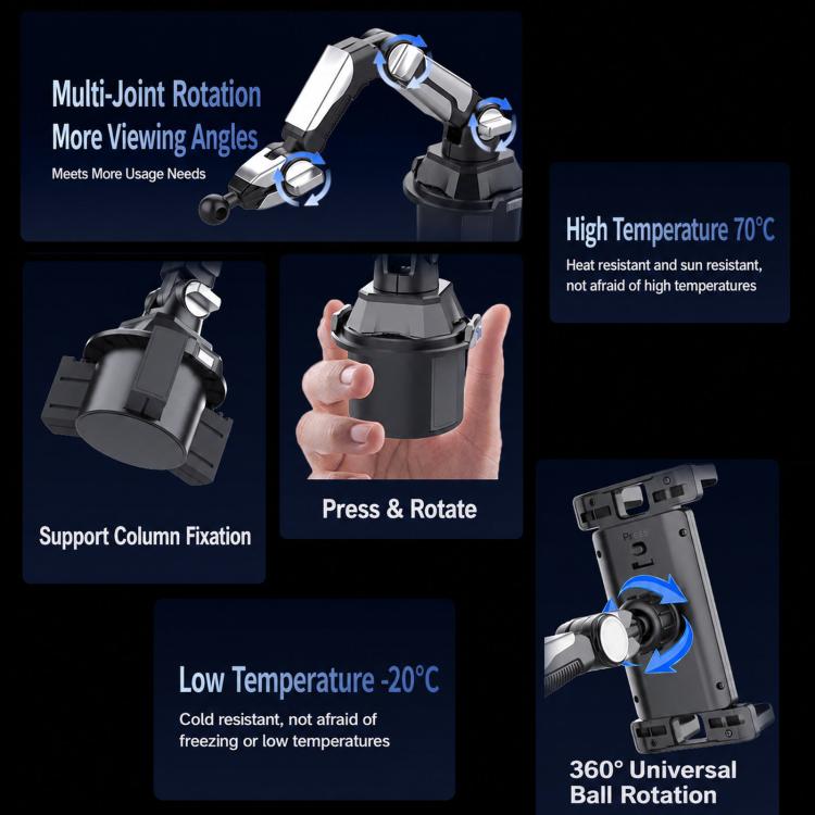 Adjustable car phone holder with multi-joint rotation and tilt arm