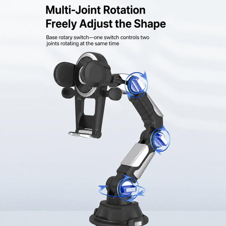 Car phone cup holder with multi-joint rotary joints and extendable support arms, black