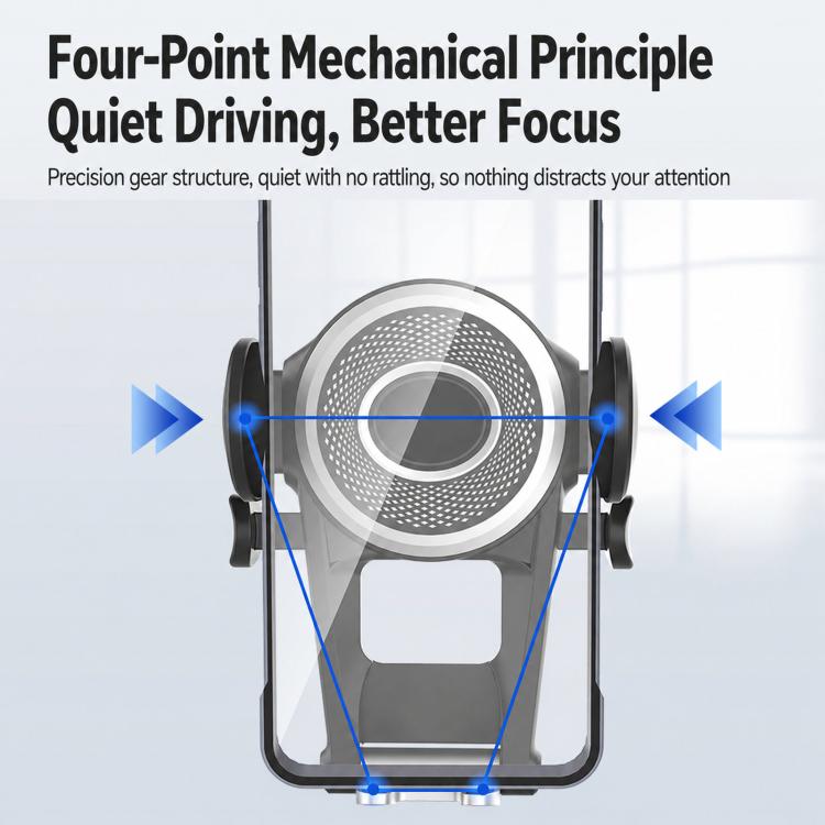Car phone holder with four-point mechanical structure around the circular grip, black
