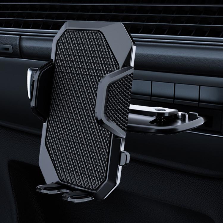 Rotatable phone navigation holder for car CD slot, textured black cradle