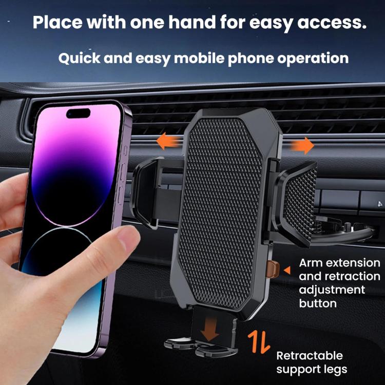 Car CD slot phone holder with retractable support legs for one-hand phone access