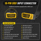 16-pin OBD input connector with yellow plug ends and pin definition list