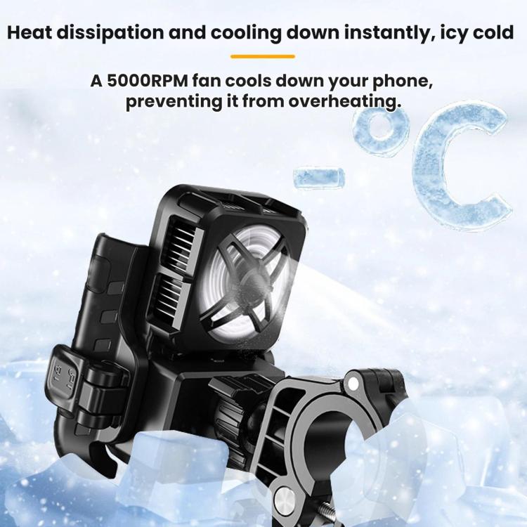 Motorcycle phone cooling fan heat sink bracket with clamp and handlebar mount