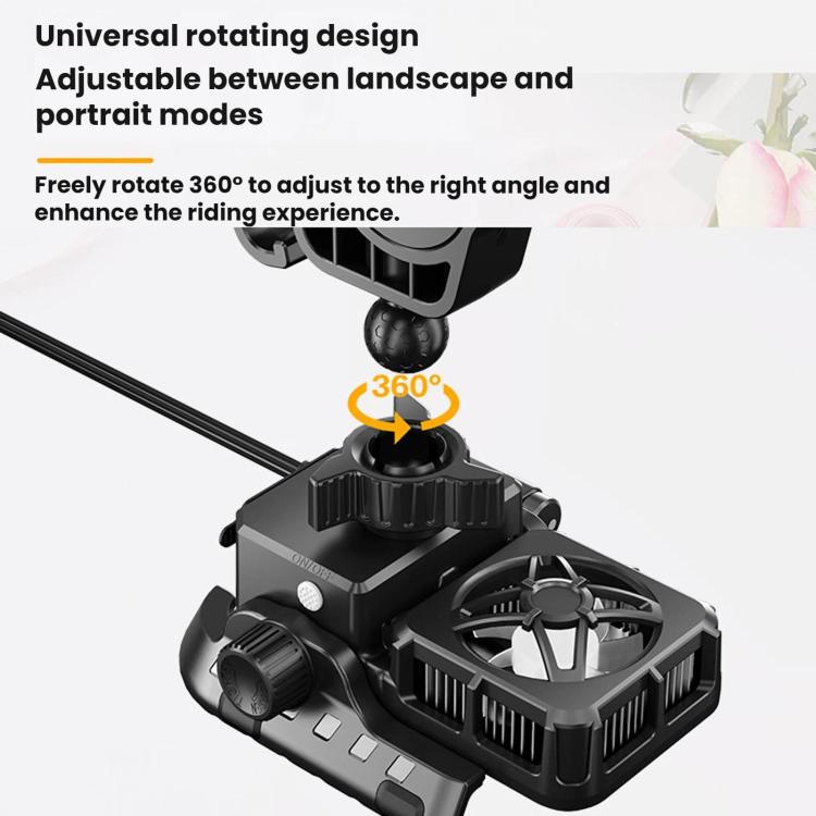 Motorcycle rotating phone cooling bracket with adjustable mount for landscape and portrait
