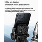 Motorcycle phone cooling fan bracket with clip mount that leaves camera area clear