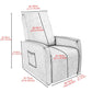 Light gray recliner chair cover with front pocket, size guide view