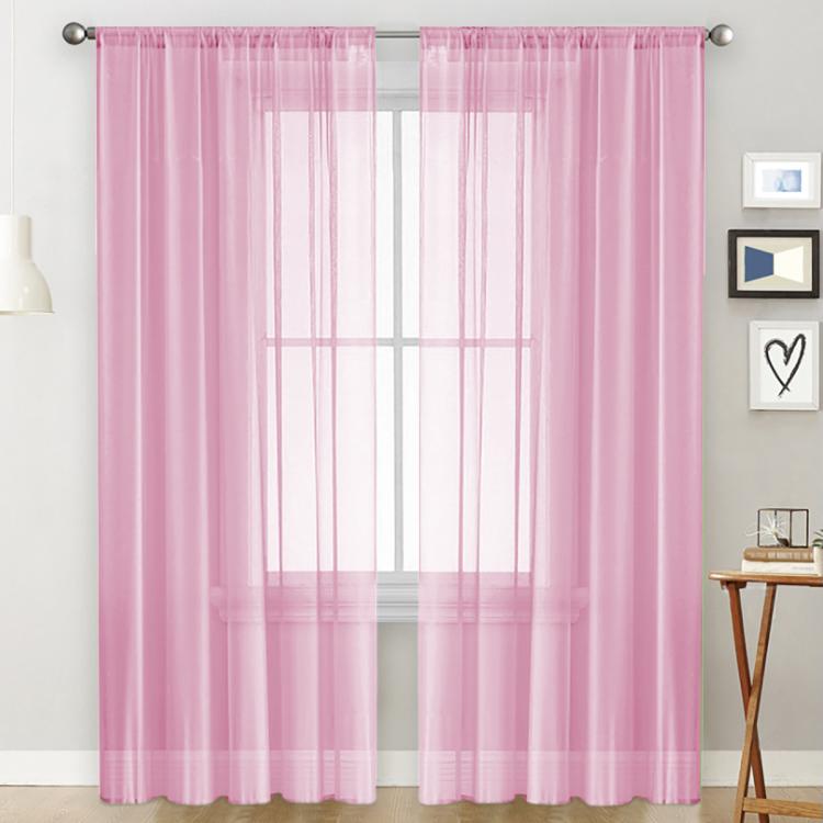 Pink sheer voile curtain panel with rod pocket top for light filtering