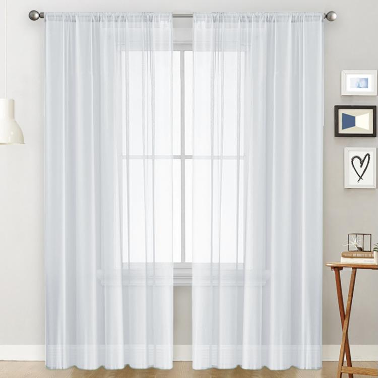 White sheer voile curtain panel with rod pocket, light-filtering window-grid pattern
