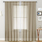 Single sheer light-filtering rod pocket curtain, light tan with vertical grid weave