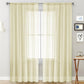 Single sheer light-filtering rod pocket curtain, pale cream with vertical grid weave