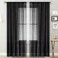Single sheer light-filtering rod pocket curtain, black with vertical grid weave