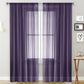 Single sheer rod-pocket voile window curtain, dark purple, with lightly striped panel look.
