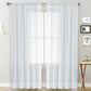Single sheer rod-pocket voile window curtain, white, with lightly striped panel look.