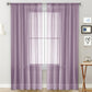 Single sheer light-filtering window curtain in light purple with rod pocket header and grid panels