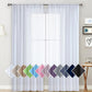 Light filtering sheer rod pocket curtain panel, white with translucent overlapping window drape