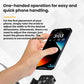 Motorcycle phone holder with mirror base; black clamp grips a smartphone securely