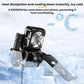 Motorcycle phone holder with cooling fan and vented backplate, smartphone mounted