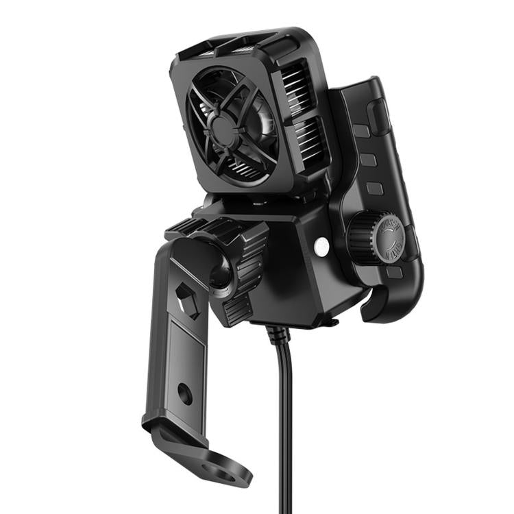 Motorcycle mirror-base phone holder with dual fans and adjustable mounting bracket