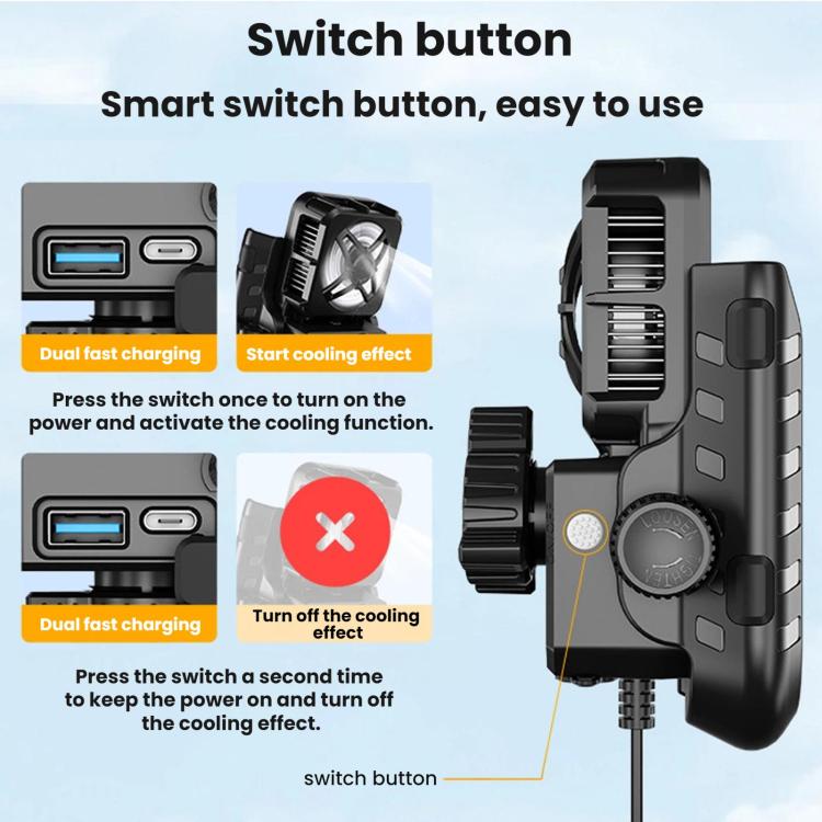 Motorcycle phone holder with switch button for cooling function control