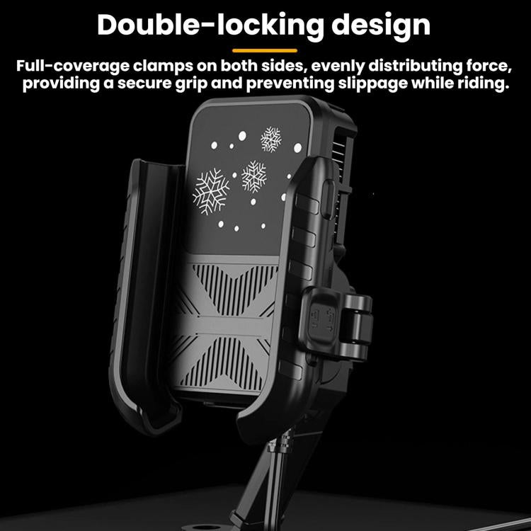 Motorcycle phone holder with double-locking clamp design for secure grip