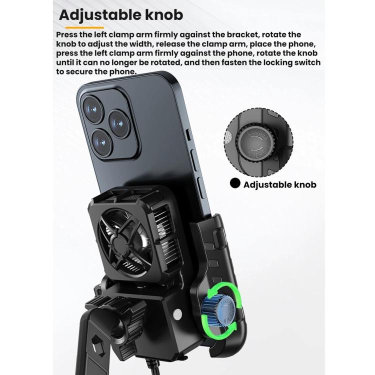 Motorcycle phone holder with adjustable knob and dual clamp arms