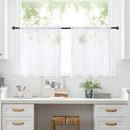 2-Piece Set Sheer Cafe Tier Curtains Rod Pocket Small Window Voile Curtains For Kitchen Bathroom, 76x60cm, 76x92cm, 132x46cm