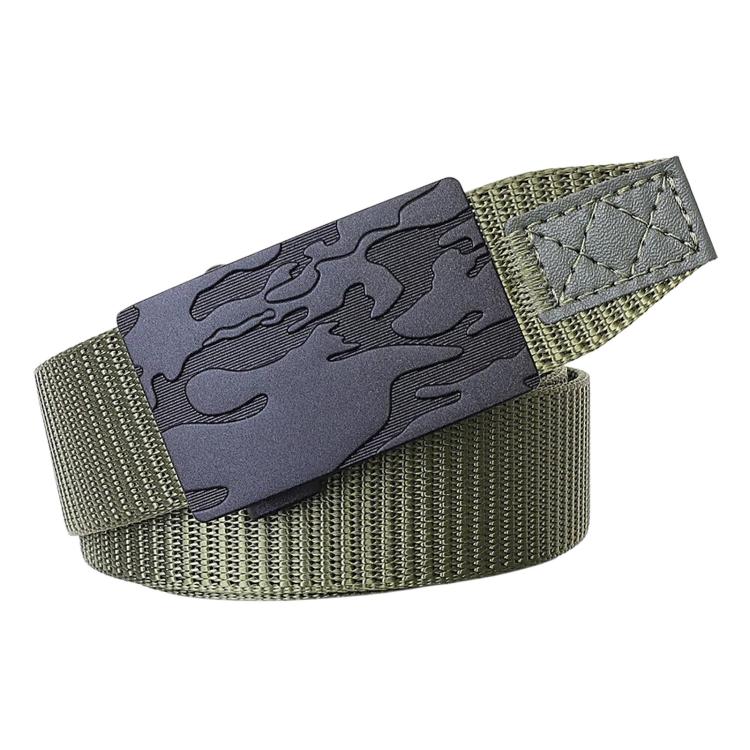 Men's outdoor camo belt, army-green webbing with automatic buckle plate