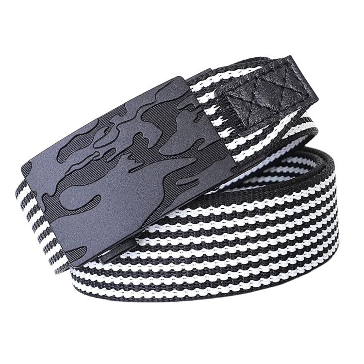 Automatic buckle belt for men, camouflage keeper with black-and-white striped strap