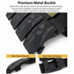 Automatic buckle belt with black metal-style buckle and textured camo strap body