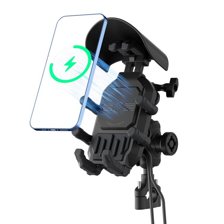 Motorcycle handlebar phone mount, black shock-absorbing wireless charging holder