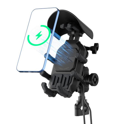 Motorcycle handlebar phone mount, black shock-absorbing wireless charging holder