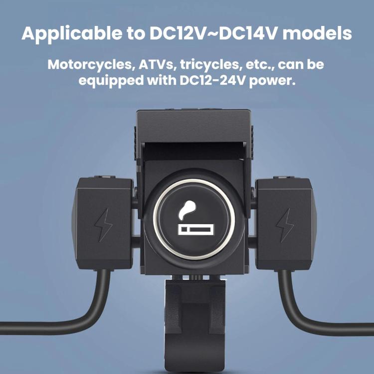 Black motorcycle USB charger dock with central circular port and two side mounting blocks