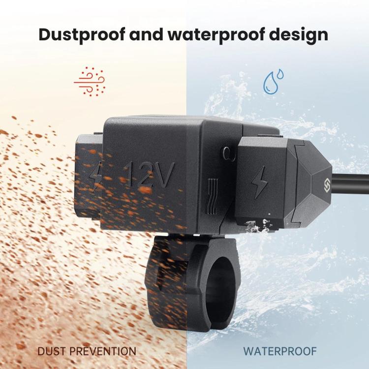Black dustproof and waterproof motorcycle USB charger with sealed cable outlet