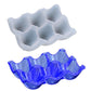 Light gray and blue silicone egg tray molds with 6 egg-cup cavities.