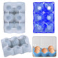 Silicone egg tray molds set with 6 egg-cup cavities, light gray and blue.