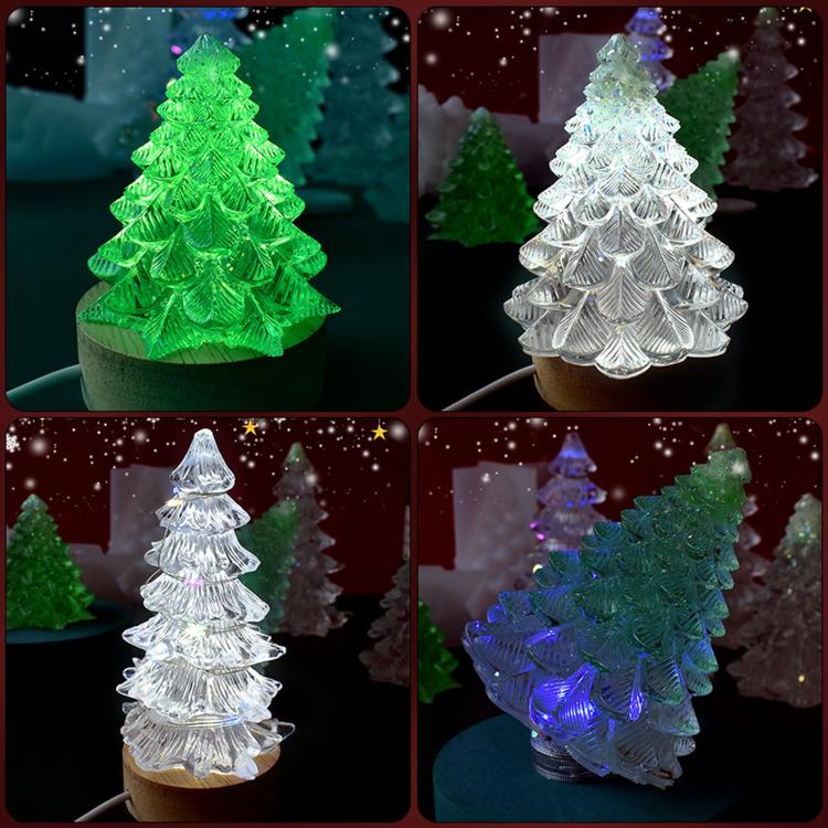 Colorful Christmas tree candles made from silicone tree molds, four display views