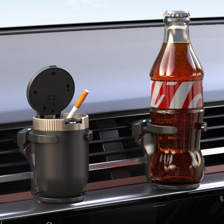 Foldable car air vent cup holder bracket, dark gray base with clamp arms