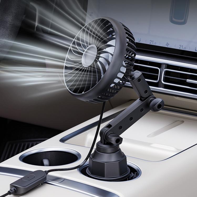 Car cup holder fan with single-head oscillating fan and adjustable mount