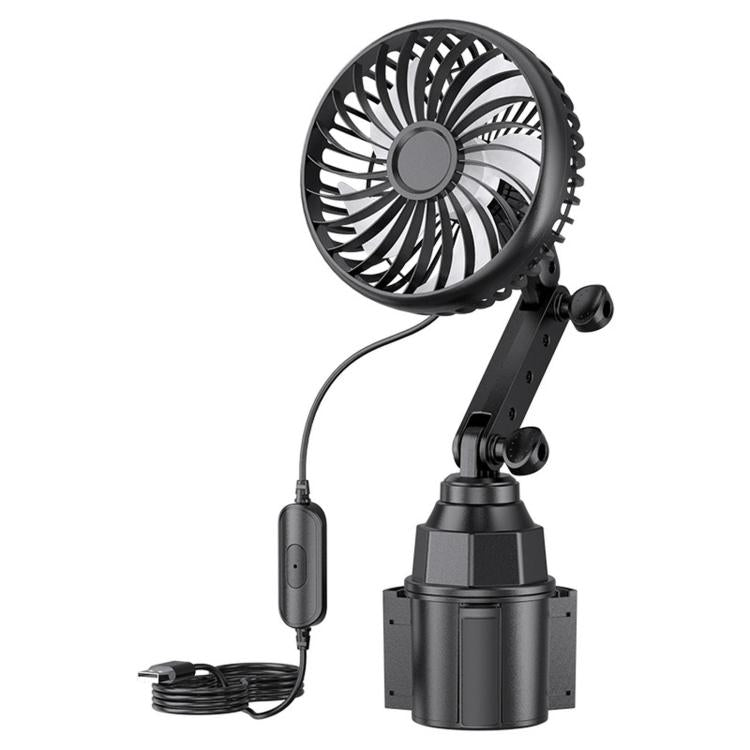 Portable 12V/24V car cup holder fan with round fan head and base