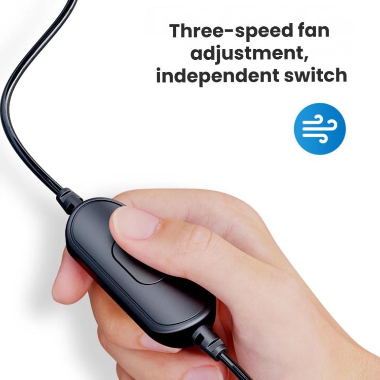Car cup holder fan with three-speed control switch on a USB power cable