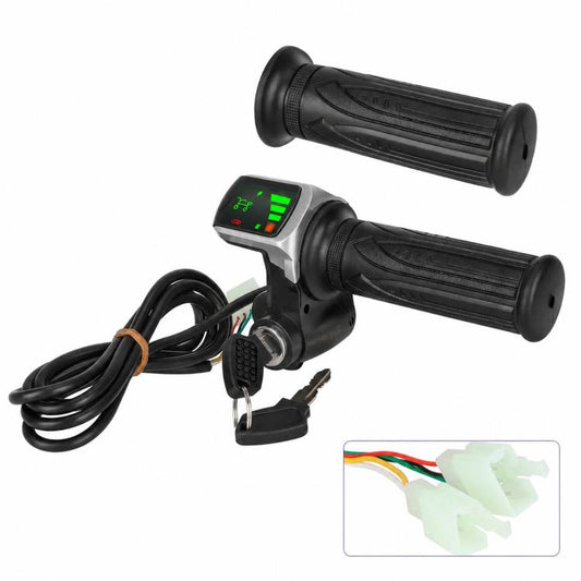 Black twist throttle grip assembly with speed control display and wiring harness