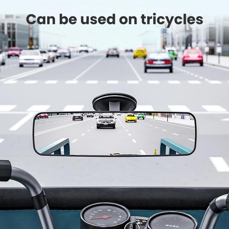 Wide road view in a car reversing mirror with overhead suction mount